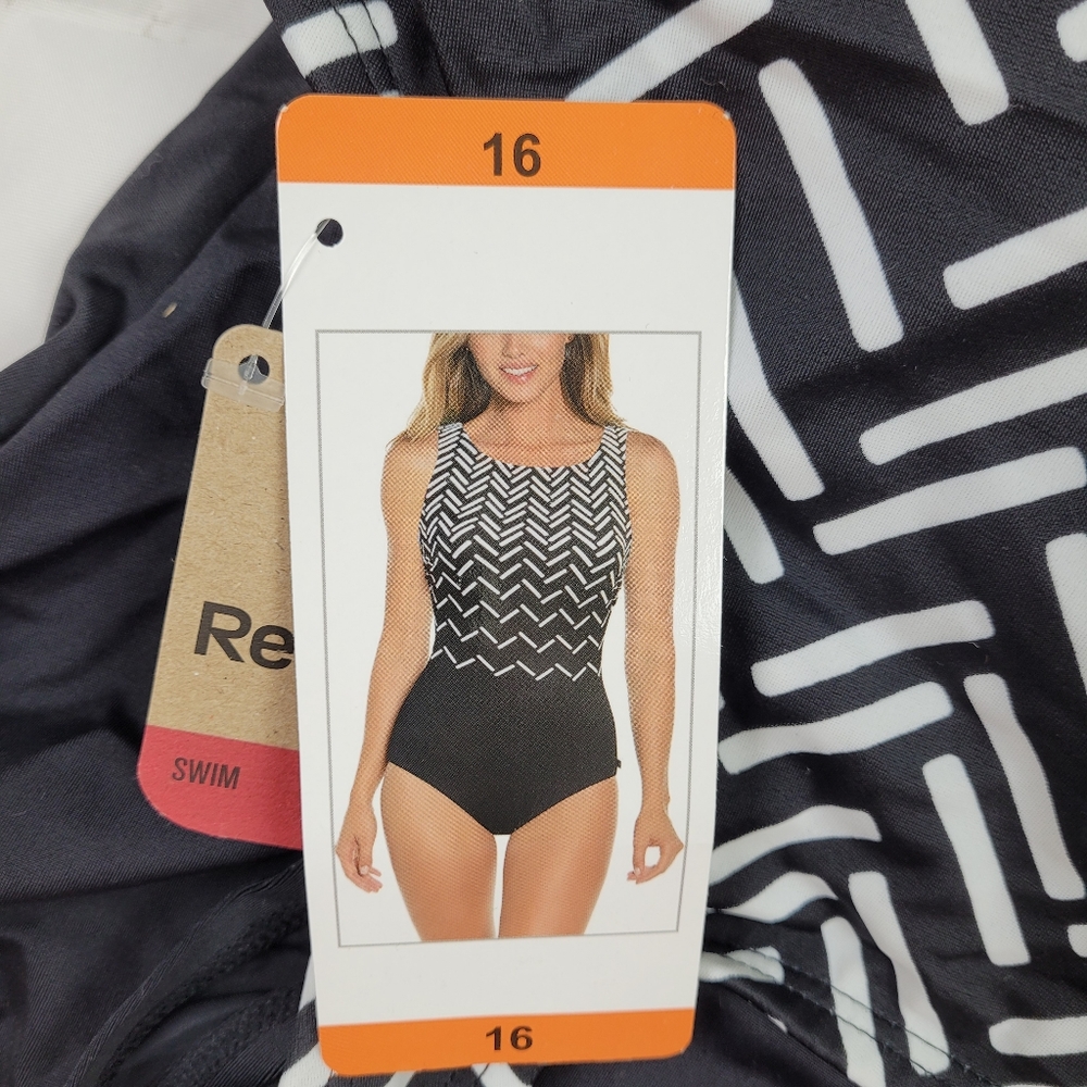 --SOLD--Reebok Swim Black & White High Neck One Piece Bathing Suit